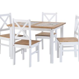 Seconique Salvador Tile Top White and Distresses Waxed Pine Dining Set with x4 Chairs