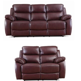 Exclusive Rivoli Burgundy Leather Recliner 3+2 Sofa Set
