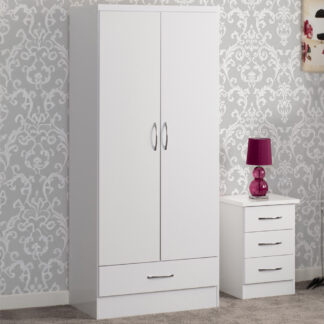 Seconique Nevada White Gloss 2 Door 1 Drawer Wardrobe