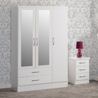 Seconique Nevada White Gloss 3 Door 2 Drawer Wardrobe
