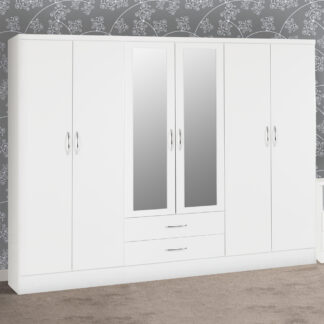 Seconique Nevada 6 Door 2 Drawer White Gloss Combi Wardrobe