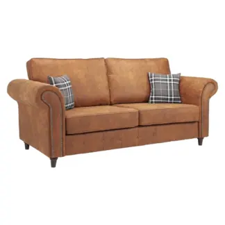 Oakland 3-Seater Tufted Faux Leather Sofa - Tan Brown