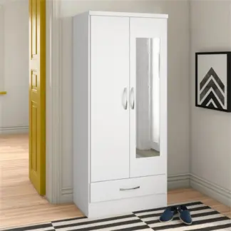 Seconique Nevada White Gloss 2 Door Mirror Wardrobe
