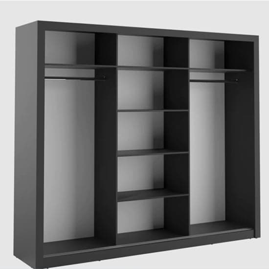 Allen Wardrobe With 3 Mirrored Sliding Doors In Matt Black - Image 2