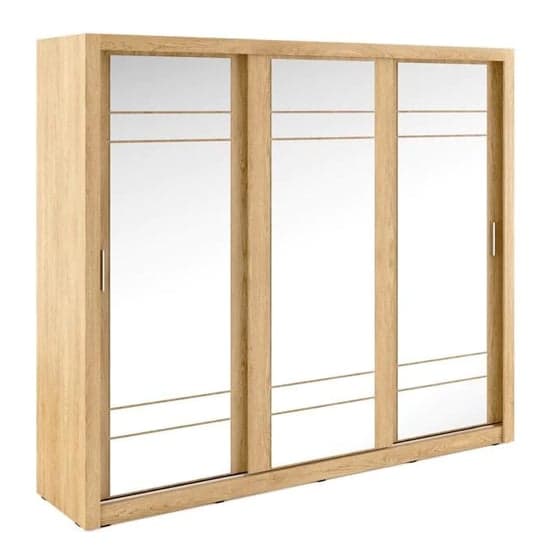 Allen Wardrobe With 3 Mirrored Sliding Doors In Shetland Oak - Image 2