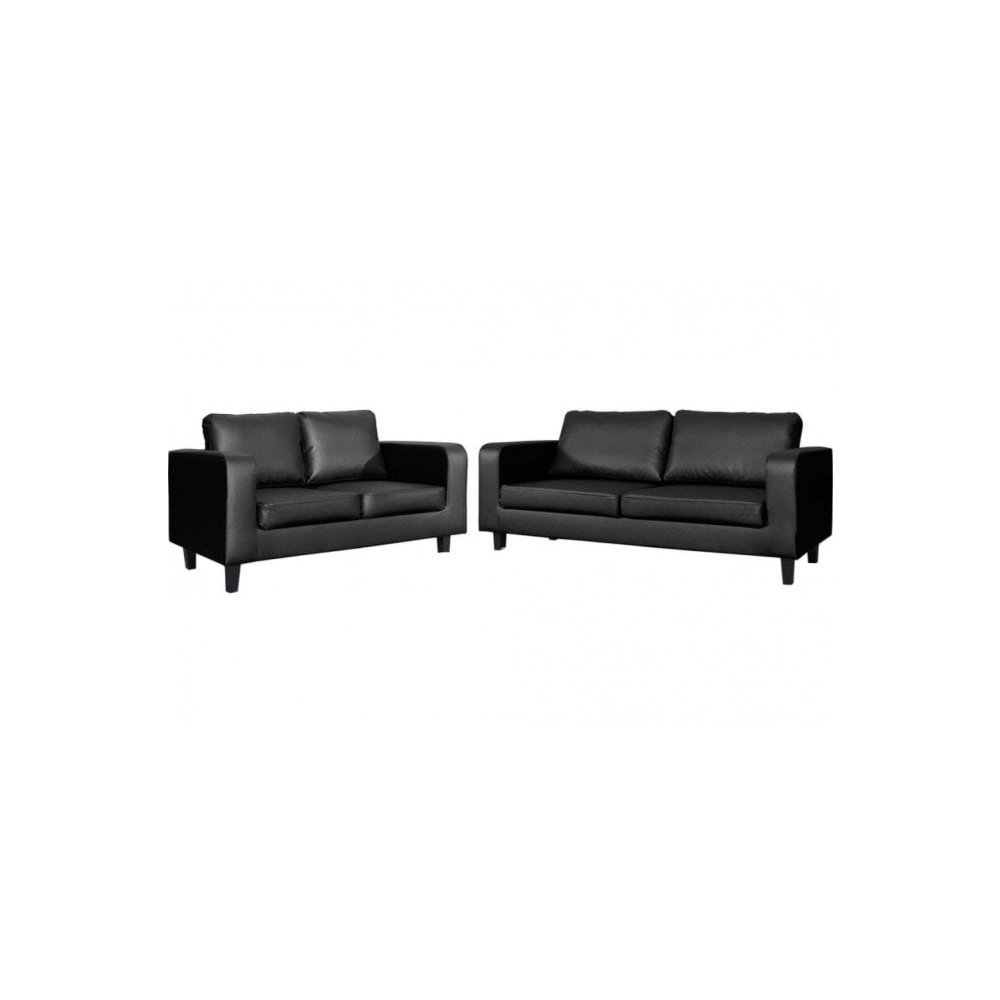 Compact Leather Black 3+2 Sofa Set - Image 2
