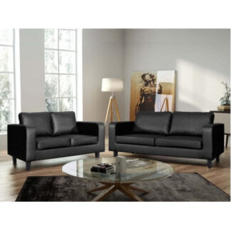 Compact Leather Black 3+2 Sofa Set