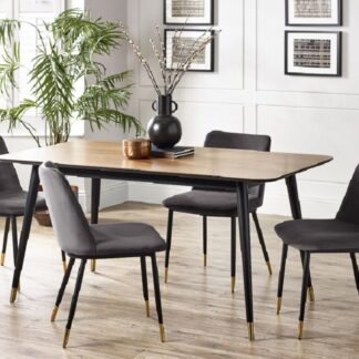 Julian Bowen Findlay Walnut and Black Rectangular Dining Table with 4 Grey Delaunay Dining Chair