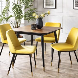 Julian Bowen Findlay Walnut and Black Square Dining Table with 4 Mustard Delaunay Dining Chair