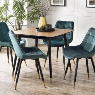 Julian Bowen Findlay Walnut and Black Square Dining Table with 4 Hadid Green Dining Chair