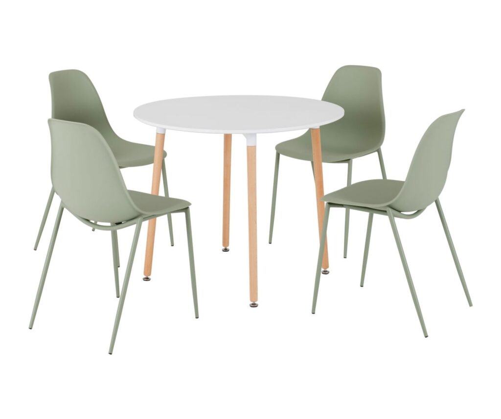 Lindon dining set white natural oak green