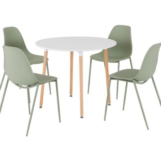 London White and Natural Oak Dining Set with Green Chairs