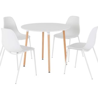 London White and Natural Oak Dining Set with White Chairs