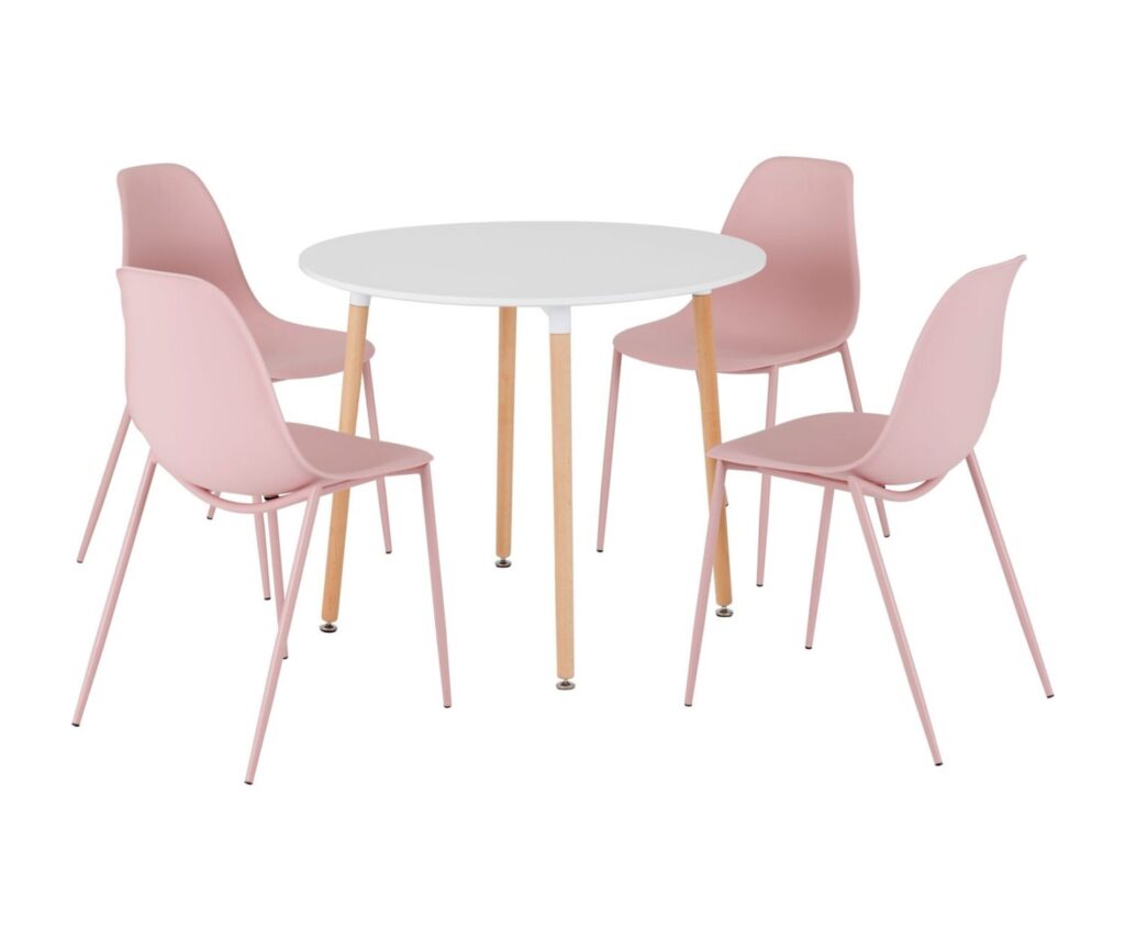 Lindon dining set white natural oak pink