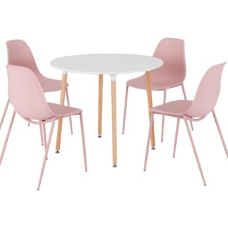 London White and Natural Oak Dining Set with Pink Chairs