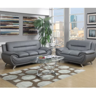 Mulvey Grey Faux Leather 3+2 Seater Sofa Set