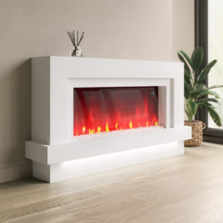 White Freestanding Electric Fireplace With LED Lights 48 Inch - Amberglo