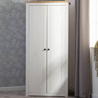 Seconique Panama 2 Door White and Natural Wax Wardrobe