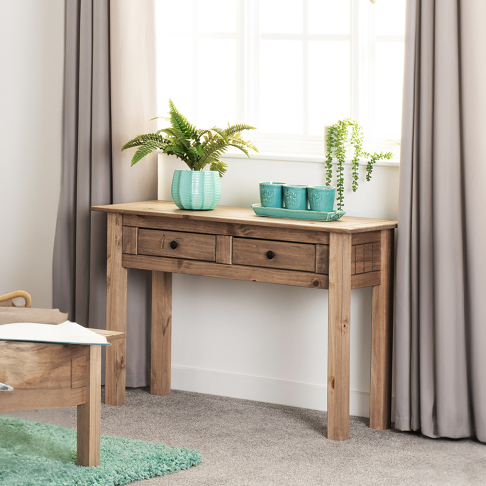 Seconique Panama 2 Drawer Natural Wax Console Table - Image 8