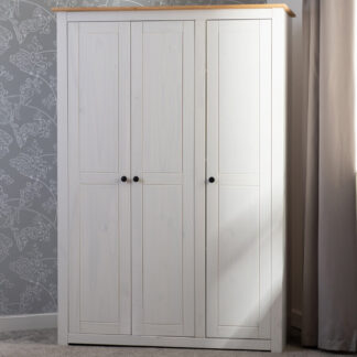 Seconique Panama 3 Door White and Natural Wax Wardrobe