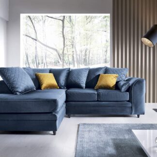 Ted Baker Velvet Corner Sofa - Left Arm Dark Blue Fabric