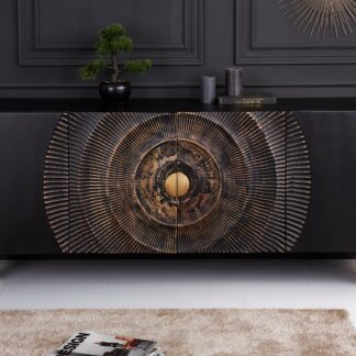 Golden Sunset Handcrafted Solid Mango Wood Black Sideboard