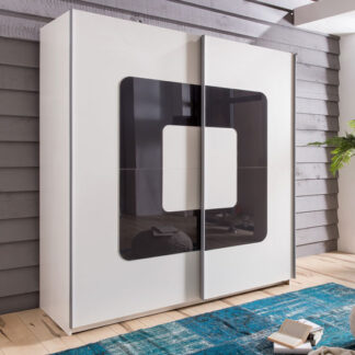 Cubi Sliding Wardrobe In Alpine White With Grey Glass