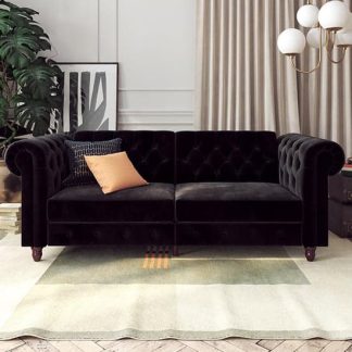 Flexi Velvet Sofa Bed With Wooden Legs In Black