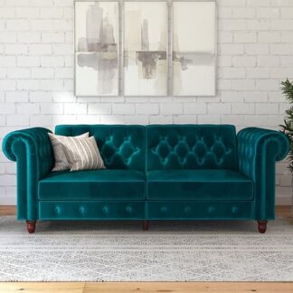 Flex Velvet Sofa Bed With Wooden Legs In Teal