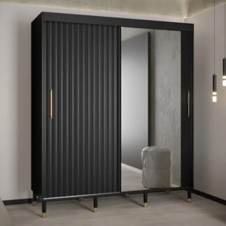 JYSK Adel II Mirrored Wardrobe With 2 Sliding Doors 180cm In Black