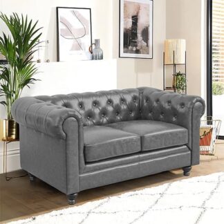 Hertford Chesterfield Faux Leather 2 Seater Sofa In Vintage Grey