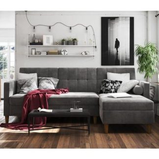 Henley Fabric Sectional Sofa Bed With Storage In Grey
