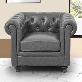 Hertford Chesterfield Faux Leather Armchair In Vintage Grey