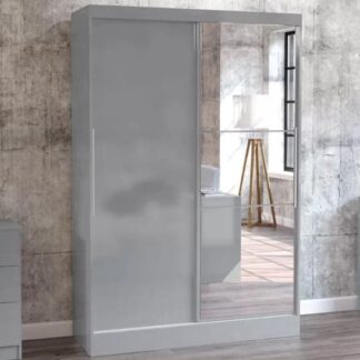 Lynn Mirrored Sliding Grey High Gloss Wardrobe
