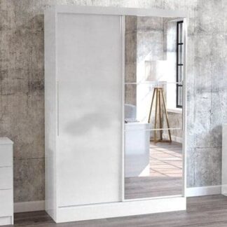Lynn Mirrored Sliding White High Gloss Wardrobe