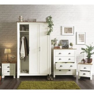Loftus Wooden Bedroom Furniture Set In Cream With Oak Top