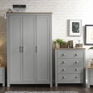 Loftus Wooden Bedroom Furniture Set In Grey With Oak Top