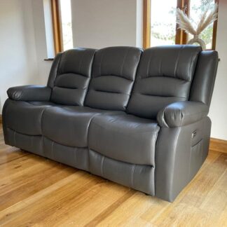 Ronan Grey Leather Electric Recliner 3 Seater Sofa