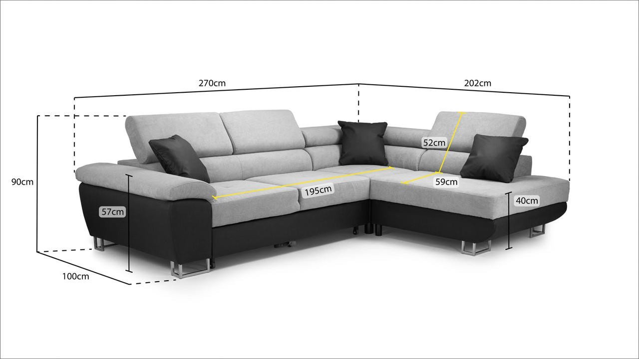 New Vinson Black and Grey Right Hand Facing Corner Sofa Bed - Image 5