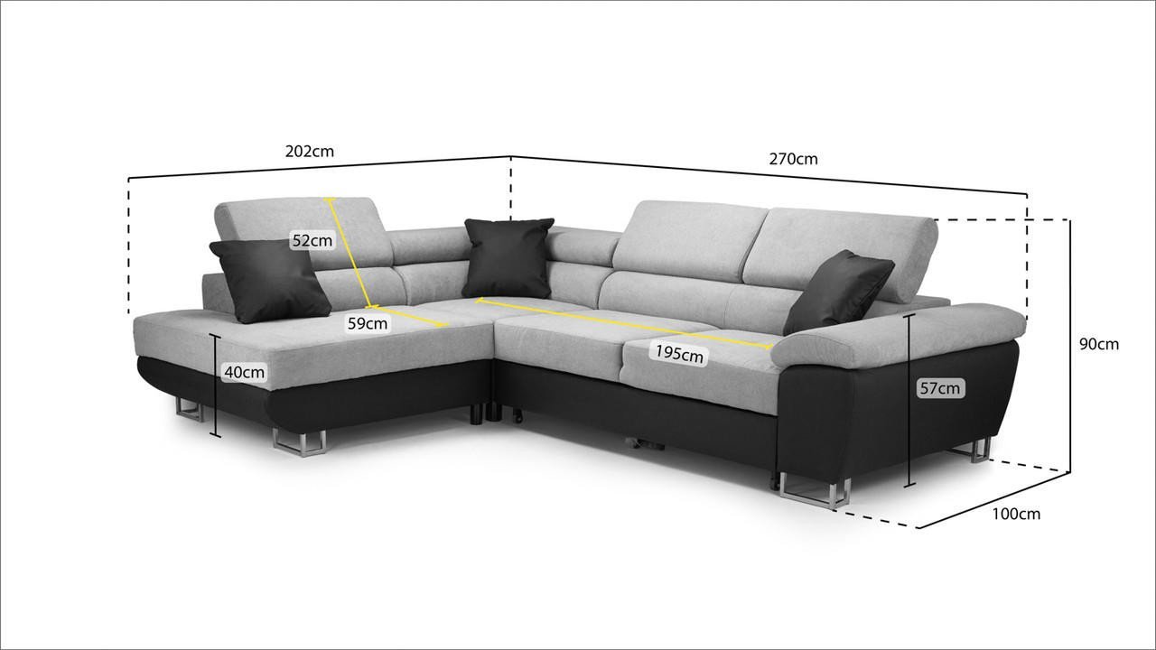 New Vinson Black and Grey Left Hand Facing Corner Sofa Bed - Image 5