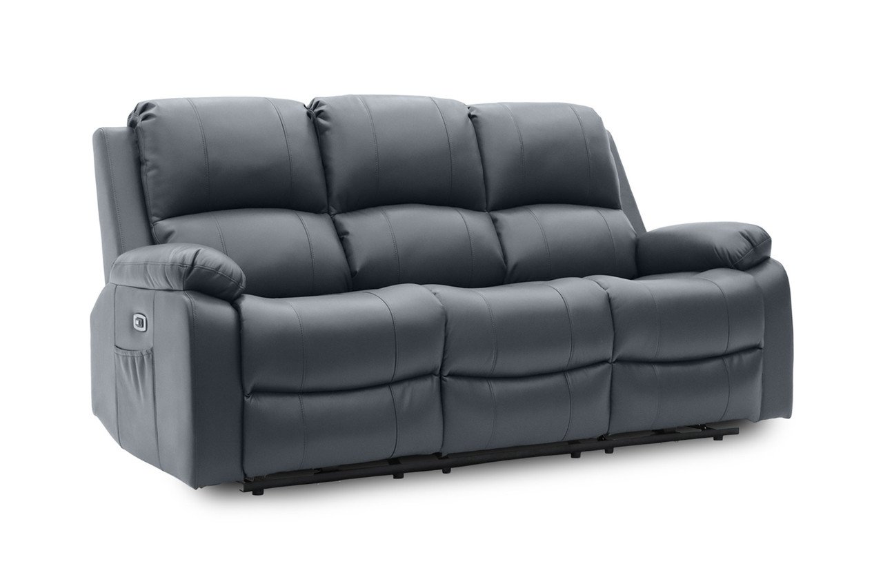Jagger Grey Leather Electric Recliner 3 Seater Sofa