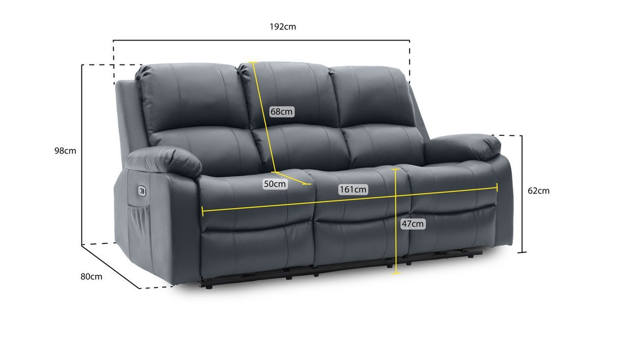 Jagger Grey Leather Electric Recliner 3 Seater Sofa - Image 4