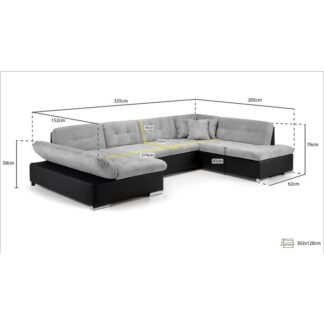 New Navona Black and Grey Right Hand Facing U Shape Corner Sofa Bed
