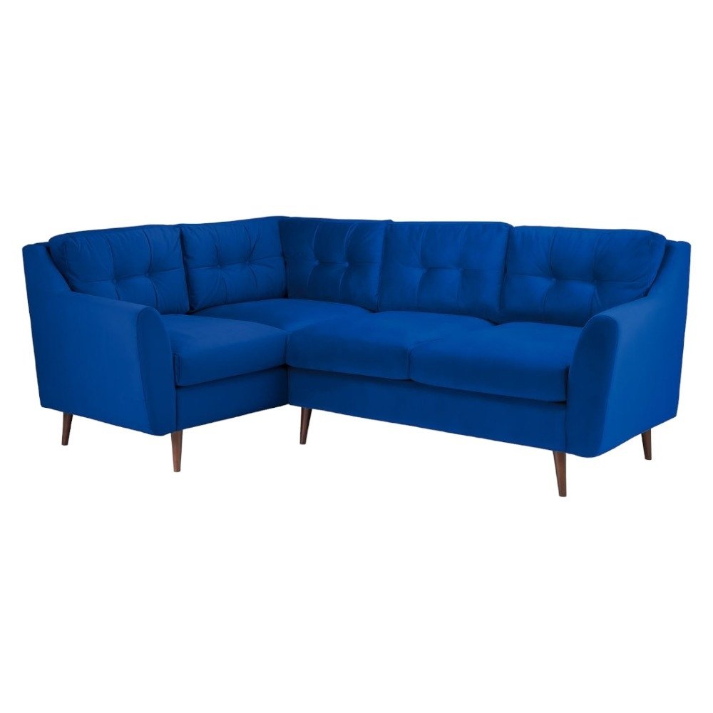 Portebello Plush Blue Fabric Left Hand Facing Corner Sofa
