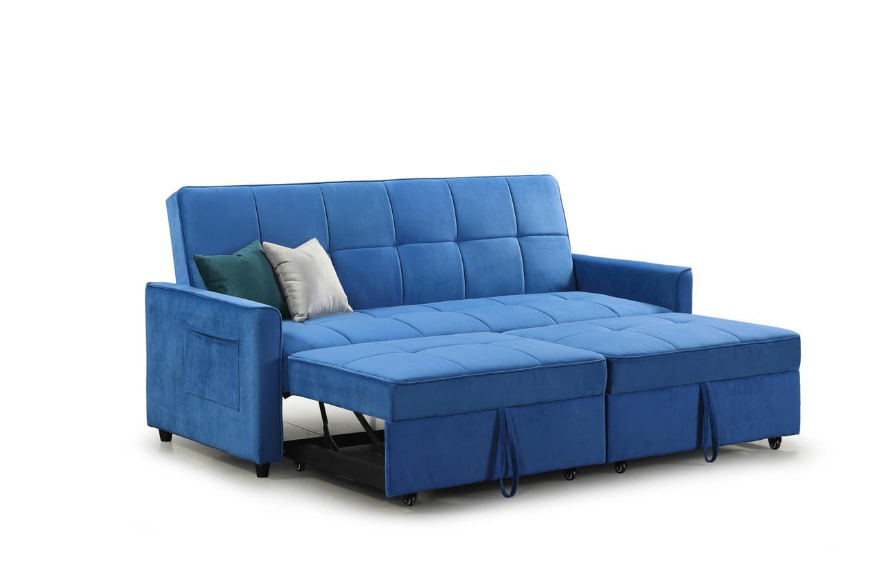 Myles Plush Blue Fabric 3 Seater Sofa Bed - Image 2