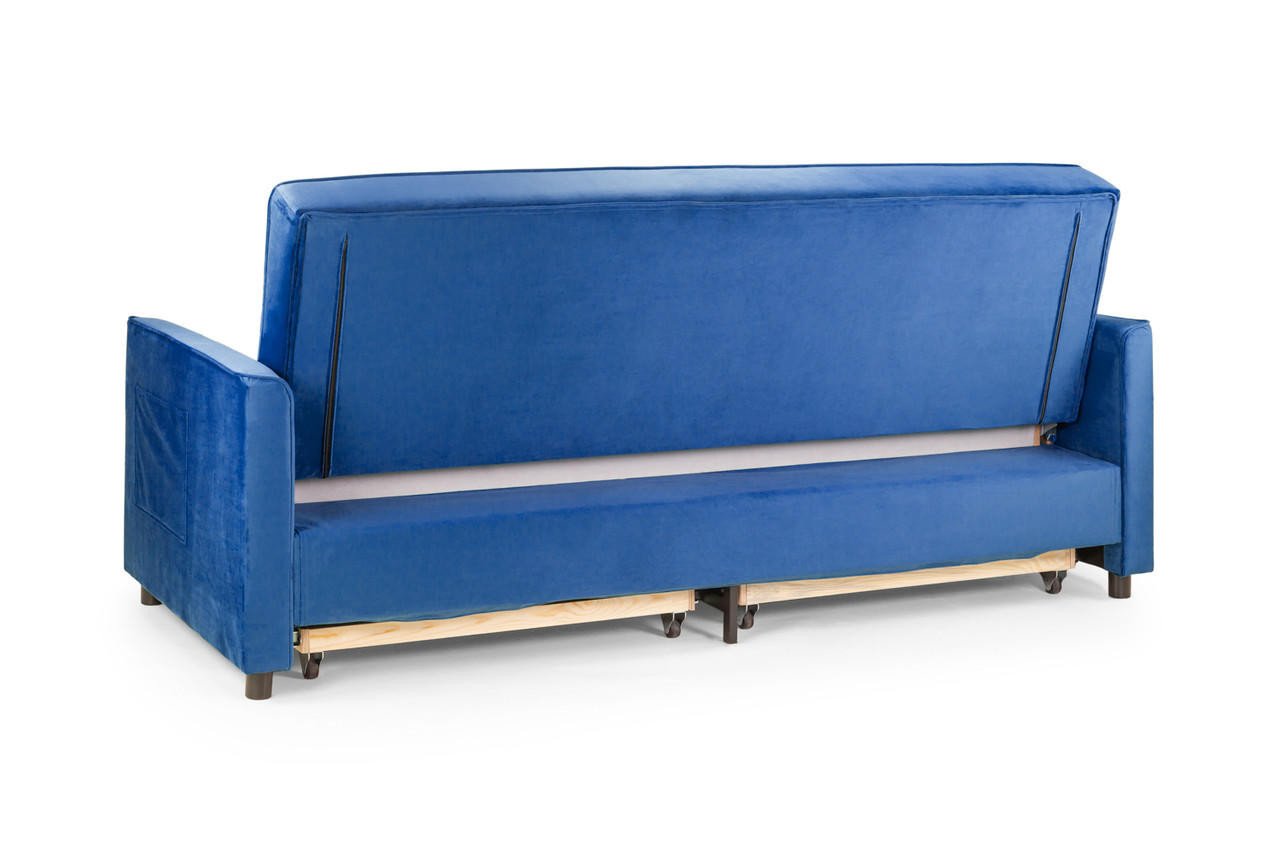 Myles Plush Blue Fabric 3 Seater Sofa Bed - Image 4