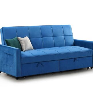 Myles Plush Blue Fabric 3 Seater Sofa Bed