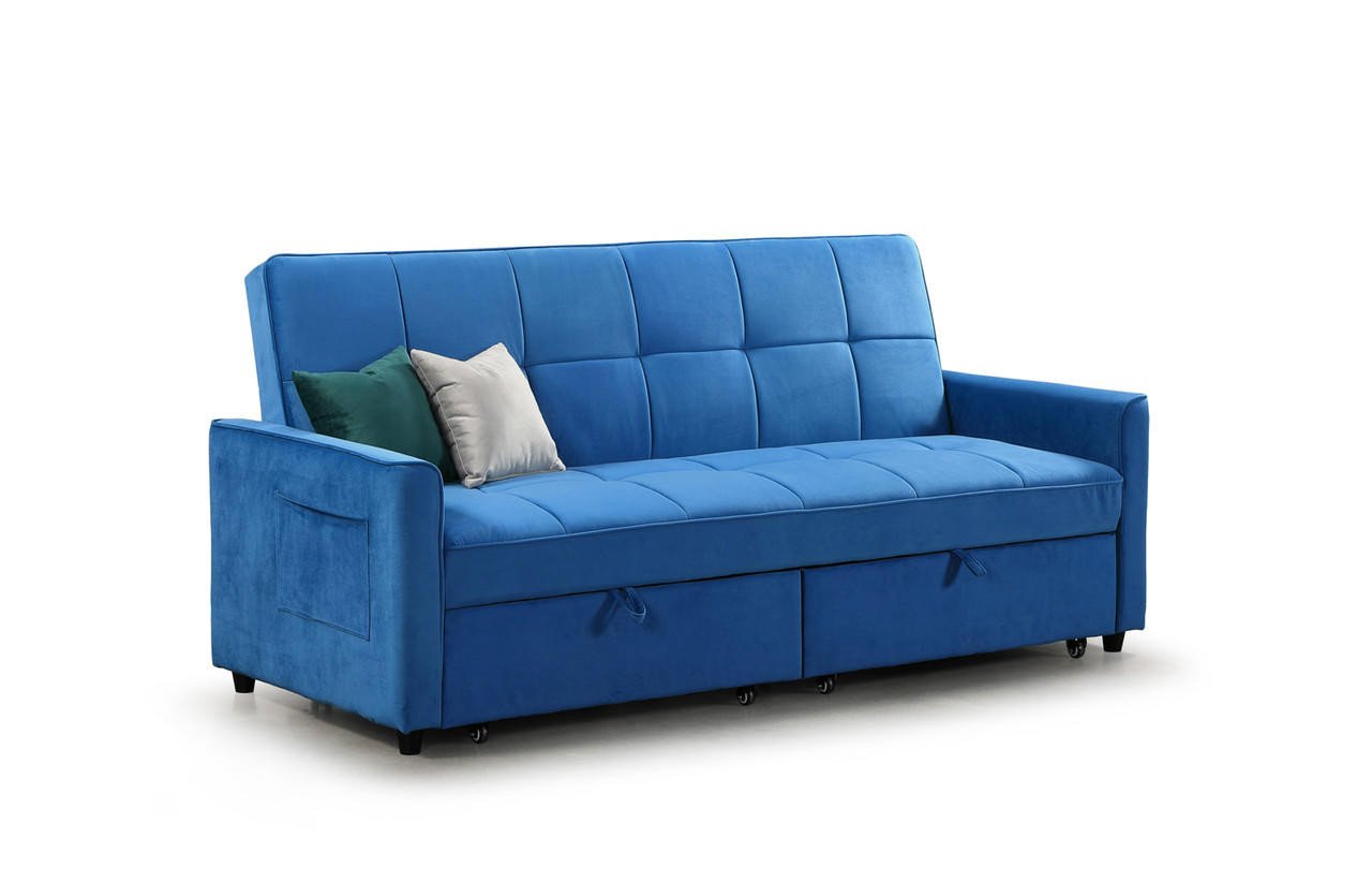 Myles Plush Blue Fabric 3 Seater Sofa Bed
