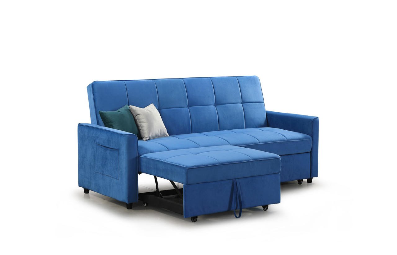 Myles Plush Blue Fabric 3 Seater Sofa Bed - Image 5