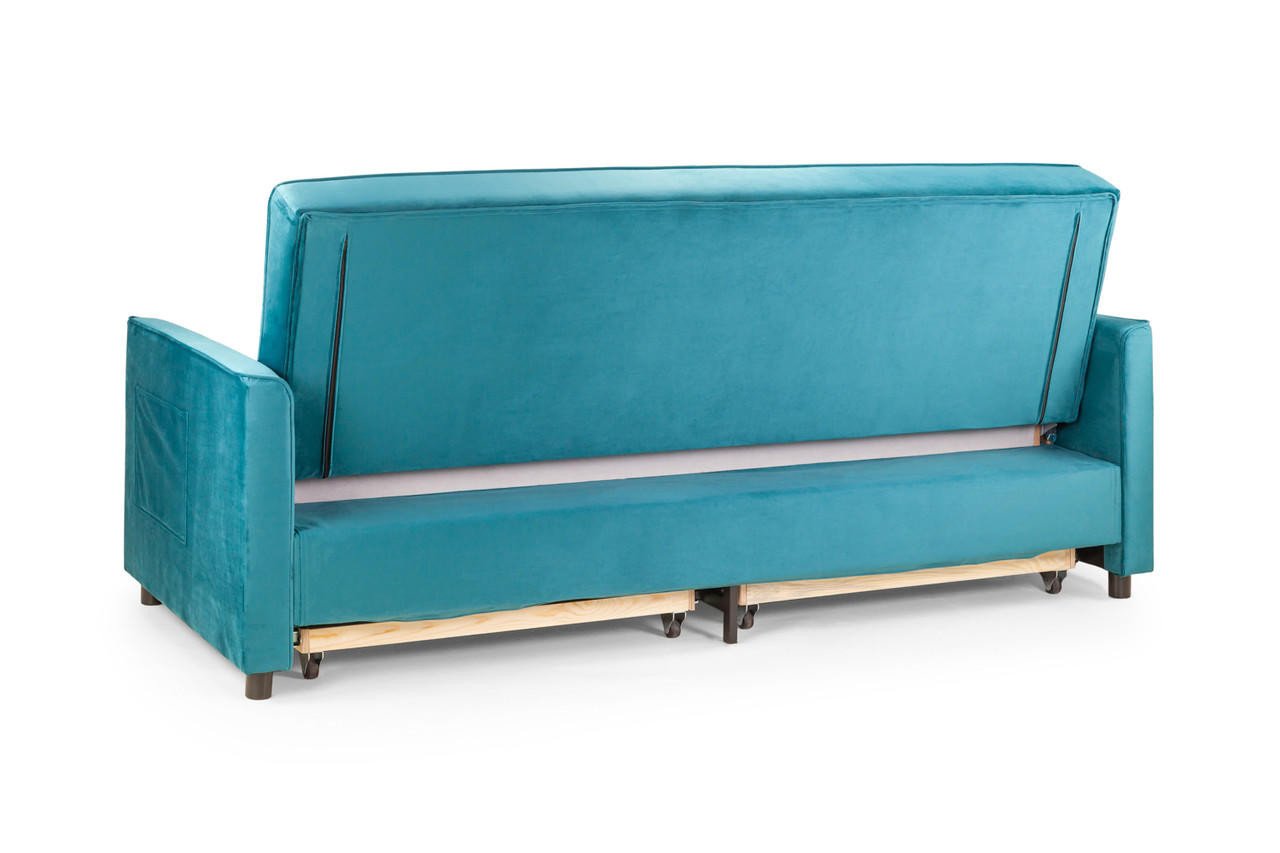 Myles Plush Teal Fabric 3 Seater Sofa Bed - Image 4